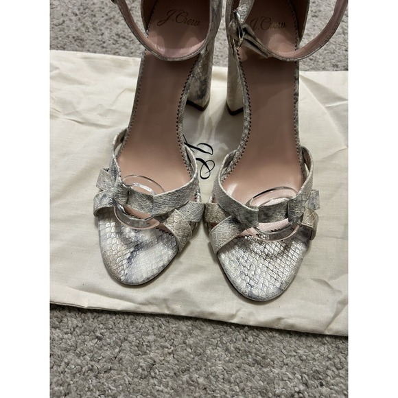 New J.CREW Size 7.5 Stella Heels Metallic Snakeskin-Printed Leather Lucite $228